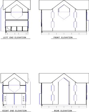 Front, Rear, Right End and Left End Elevations of Cathouse