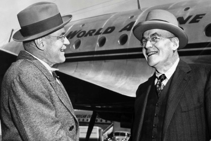 John Foster Dulles and Allen Welsh Dulles laughing about fleecing the American people 